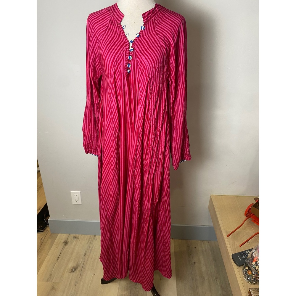 Natalie Martin Pink Red Striped Maxi Dress Long Sleeve Boho Resort Womens Small